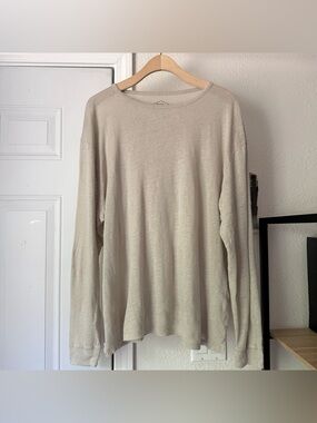ALEX CRANE men’s tan beige European linen long sleeve tee shirt t-shirt